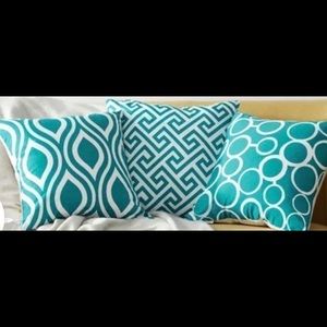 SET of 3 Aqua Geometric Toss Pillow Covers NEW SOFT Burlap-Look!